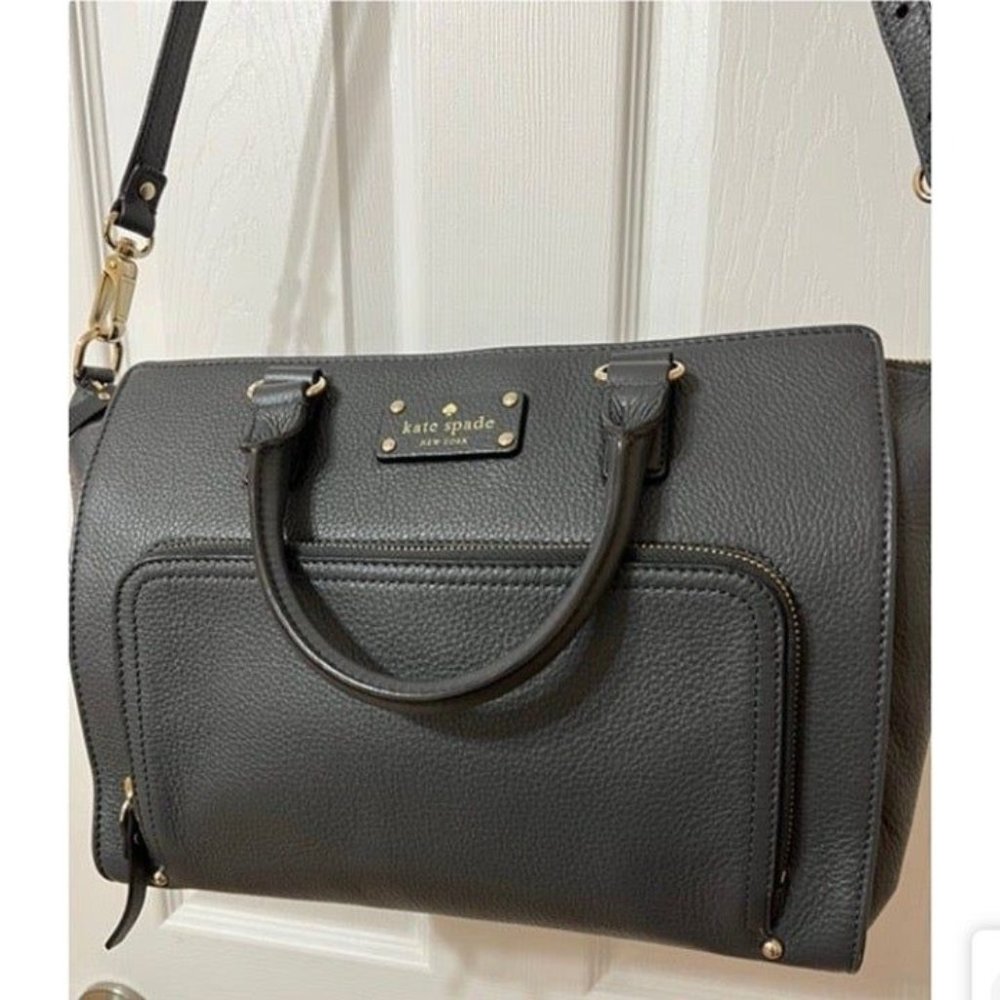 Kate Spade Sz Medium Navy Satchel W/ Shoulder Strap Pebbled Leather - Picture 2 of 11